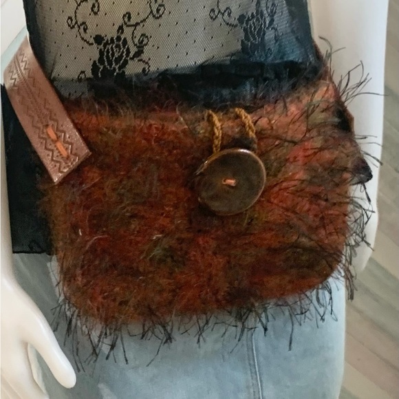 Handmade mohair purse on tooled leather utility belt. - Picture 2 of 8